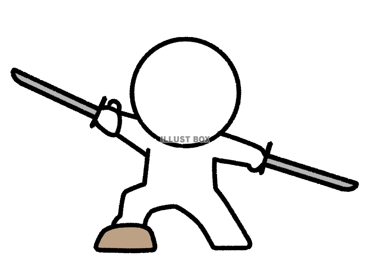 二本の刀で構える棒人間