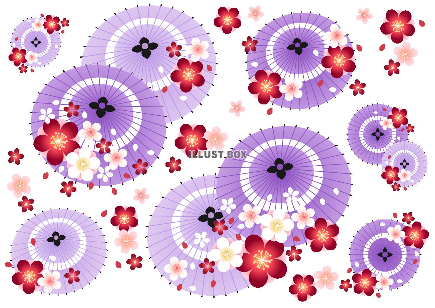 和傘と紅白桜のアイコンセット・紫