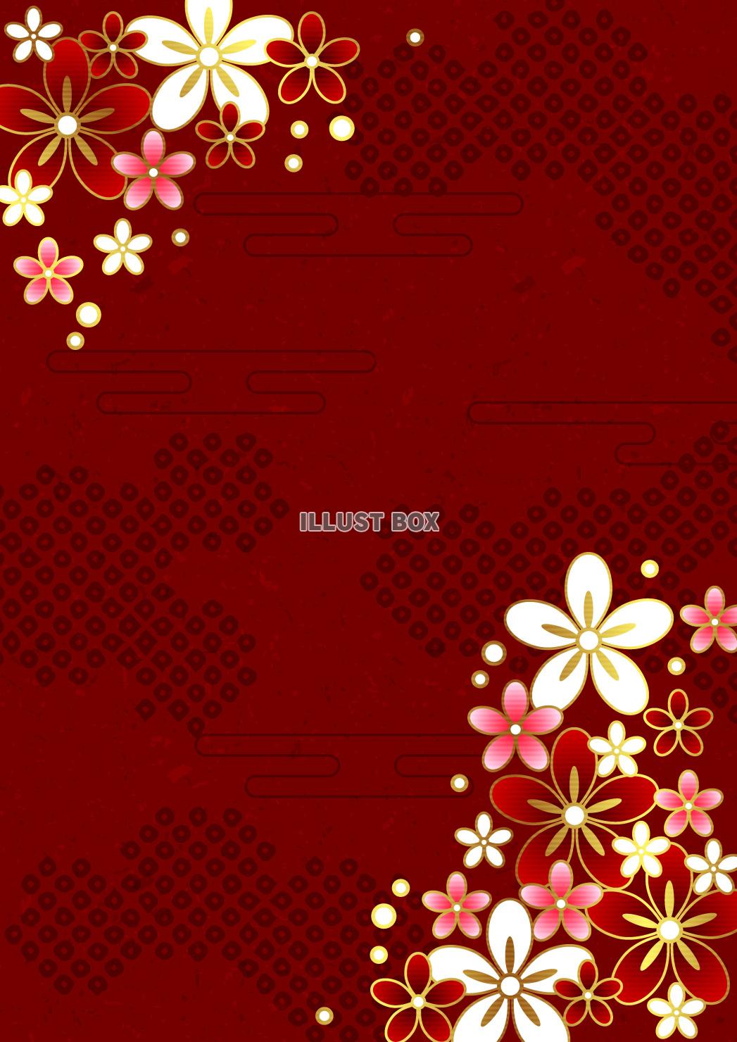 桜、雲、春、赤、紅、和紙、縦