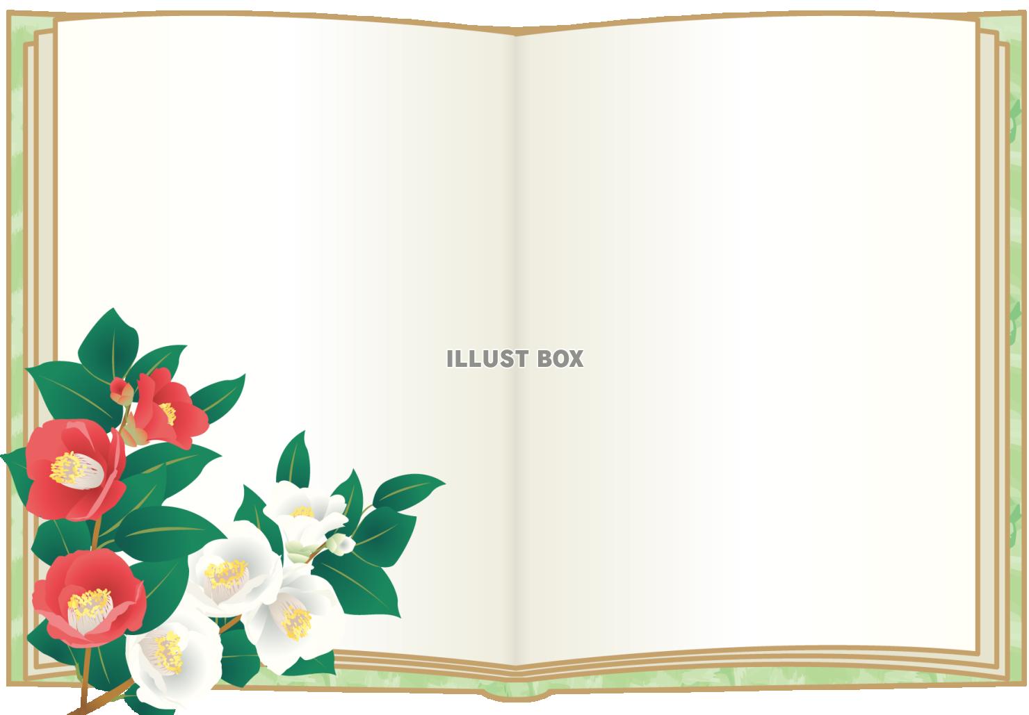 本のフレーム　紅白椿（透過PNG）EPSはCS2