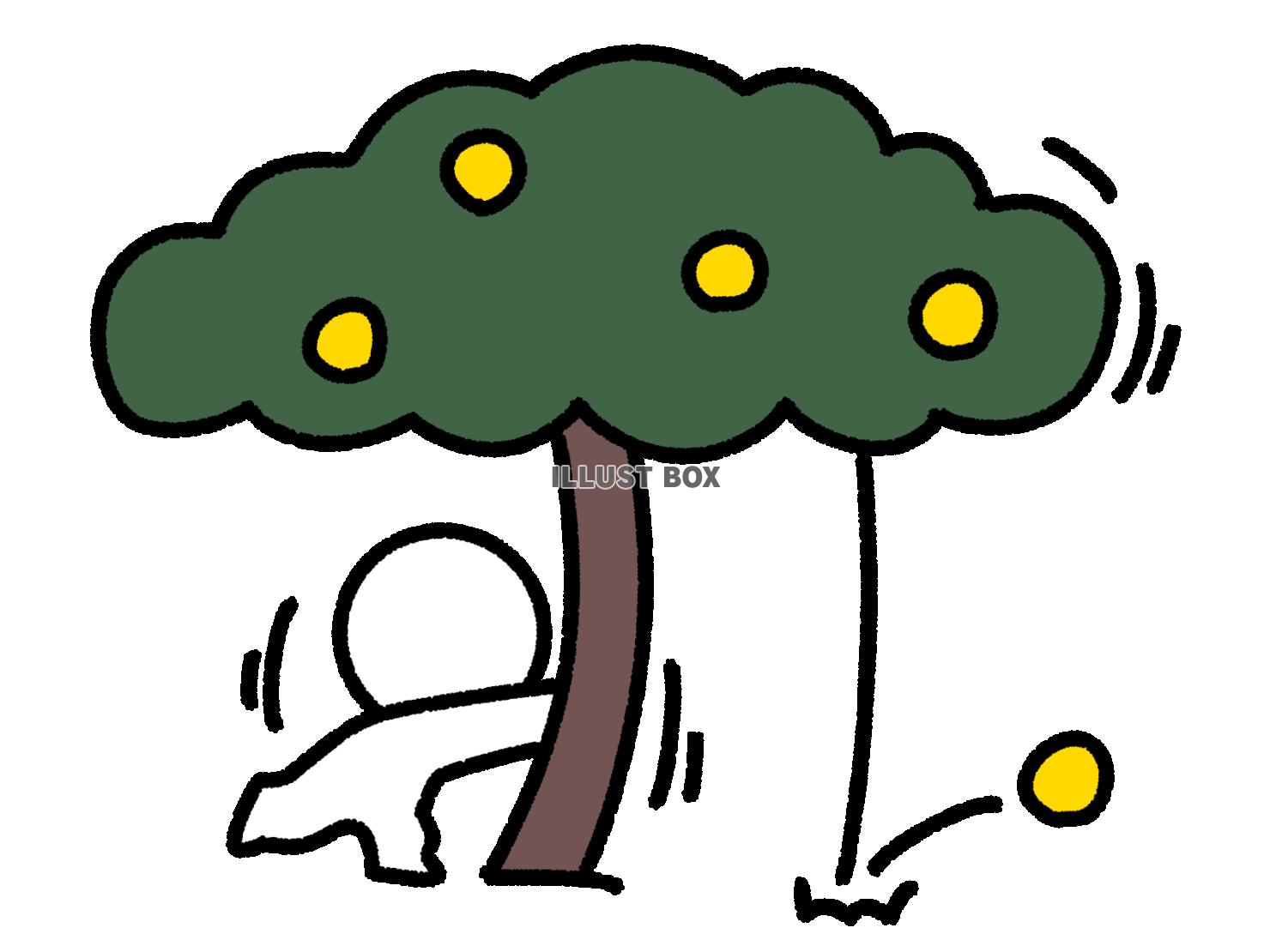 木を揺らして果実を落とす棒人間