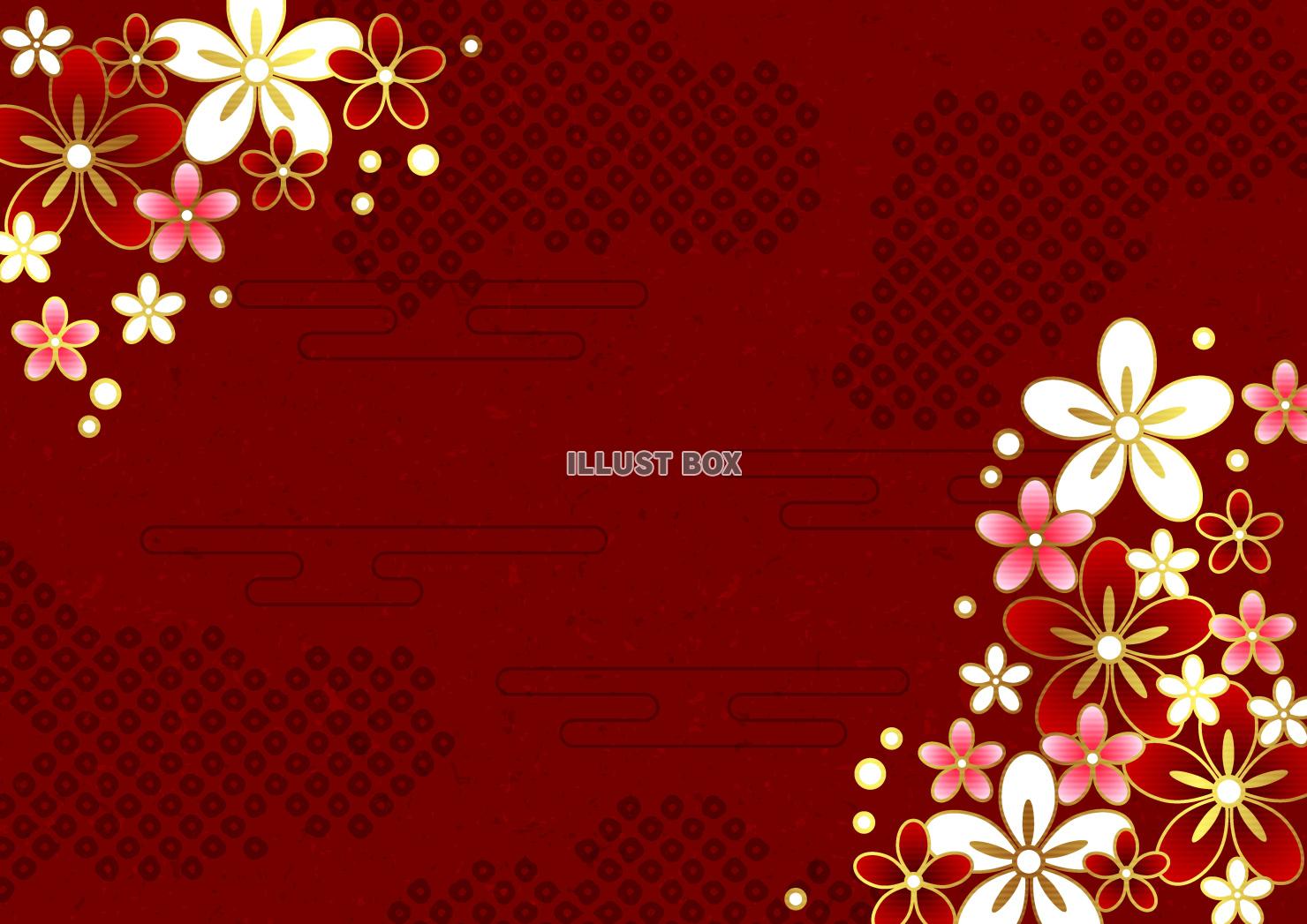 桜、雲、春、赤、紅、和紙、横