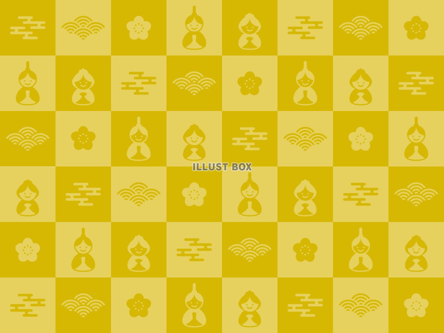 ひな祭りのイラストと和柄の背景（金色）