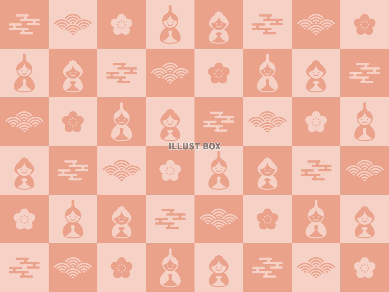 ひな祭りのイラストと和柄の背景（桃色）