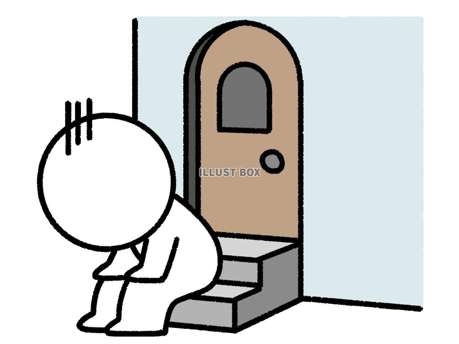 家の前の階段でうなだれる棒人間