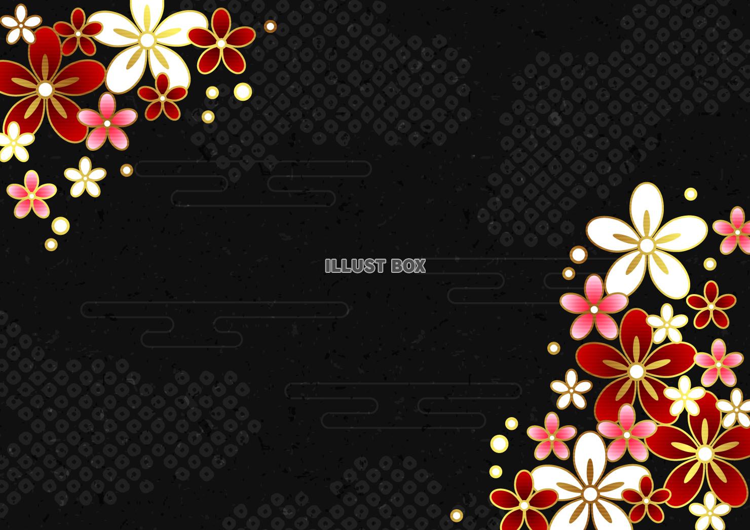 桜、雲、春、黒、和紙、横