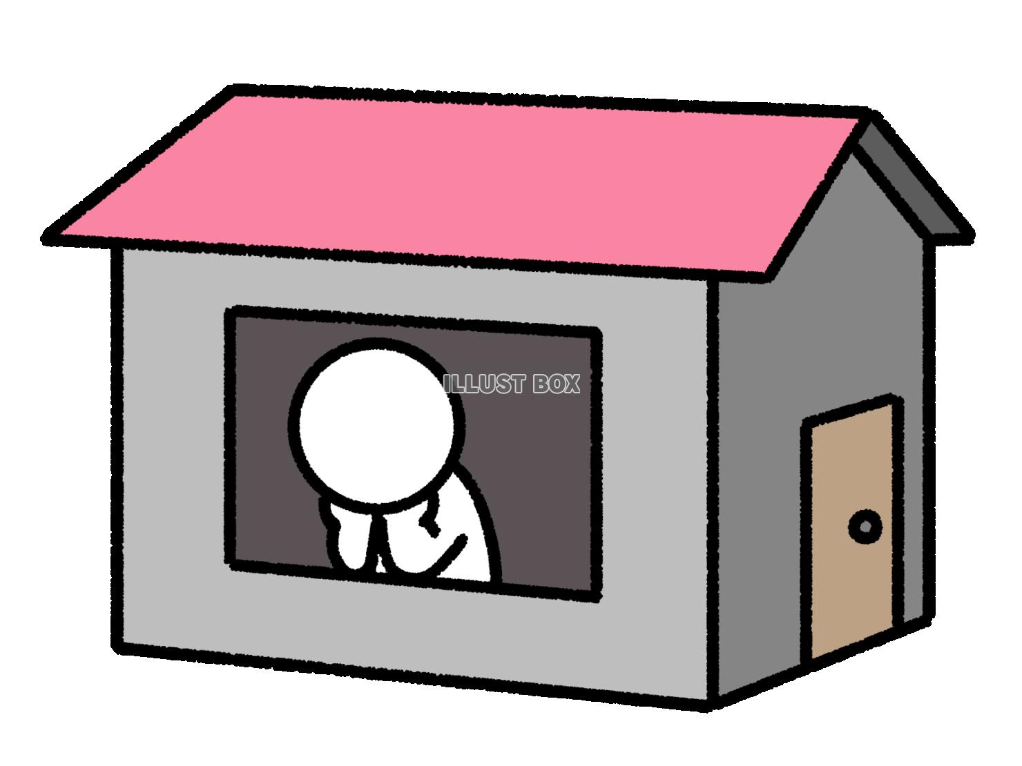 窓から外を見る棒人間