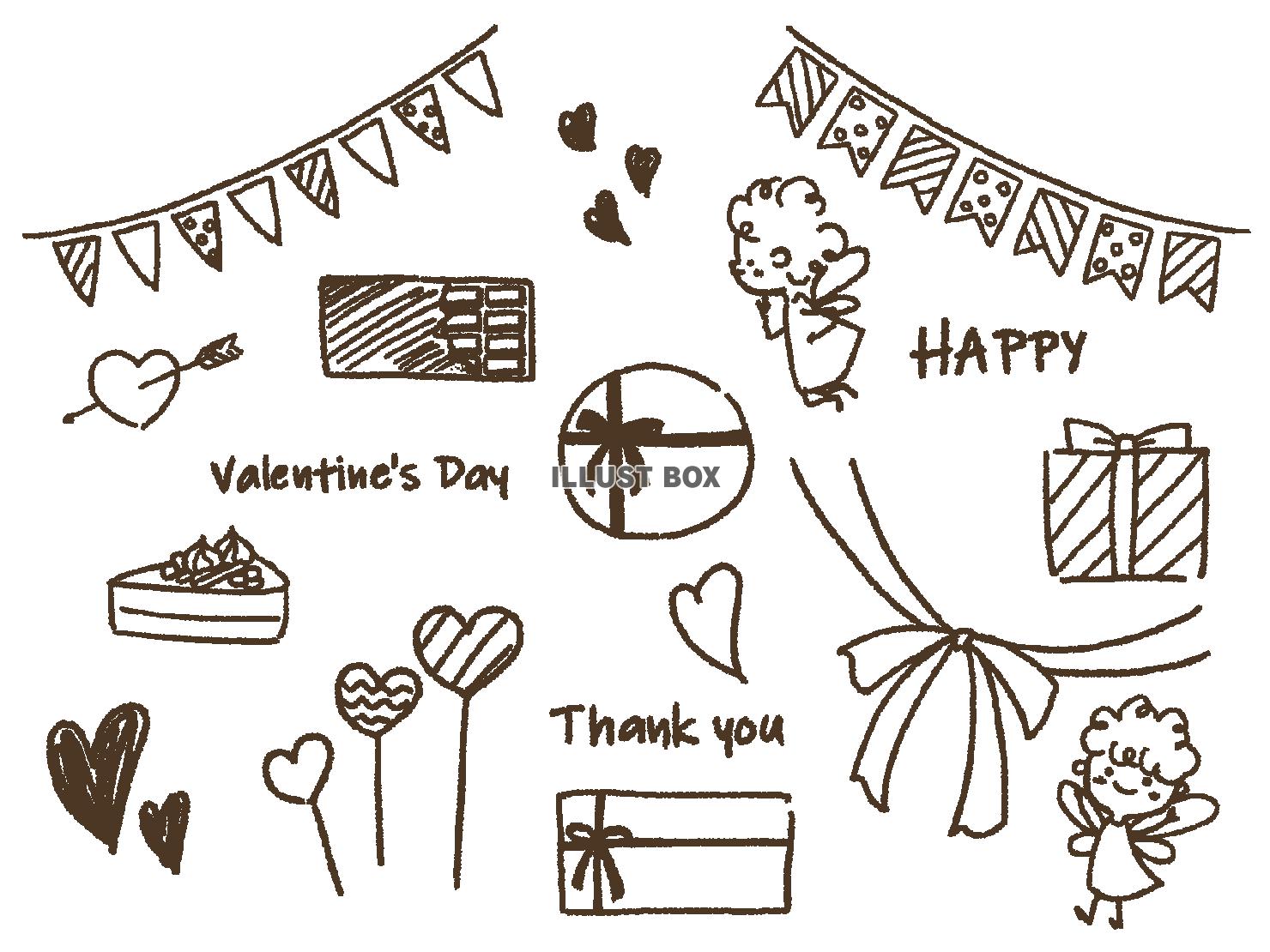 手描きのバレンタイン素材セット　線画