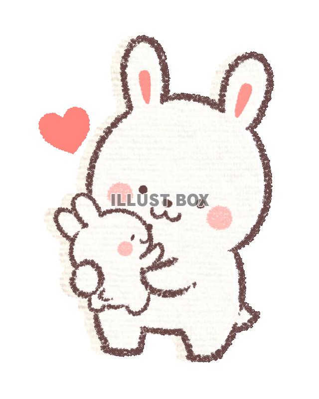 子供を抱くウサギの親子