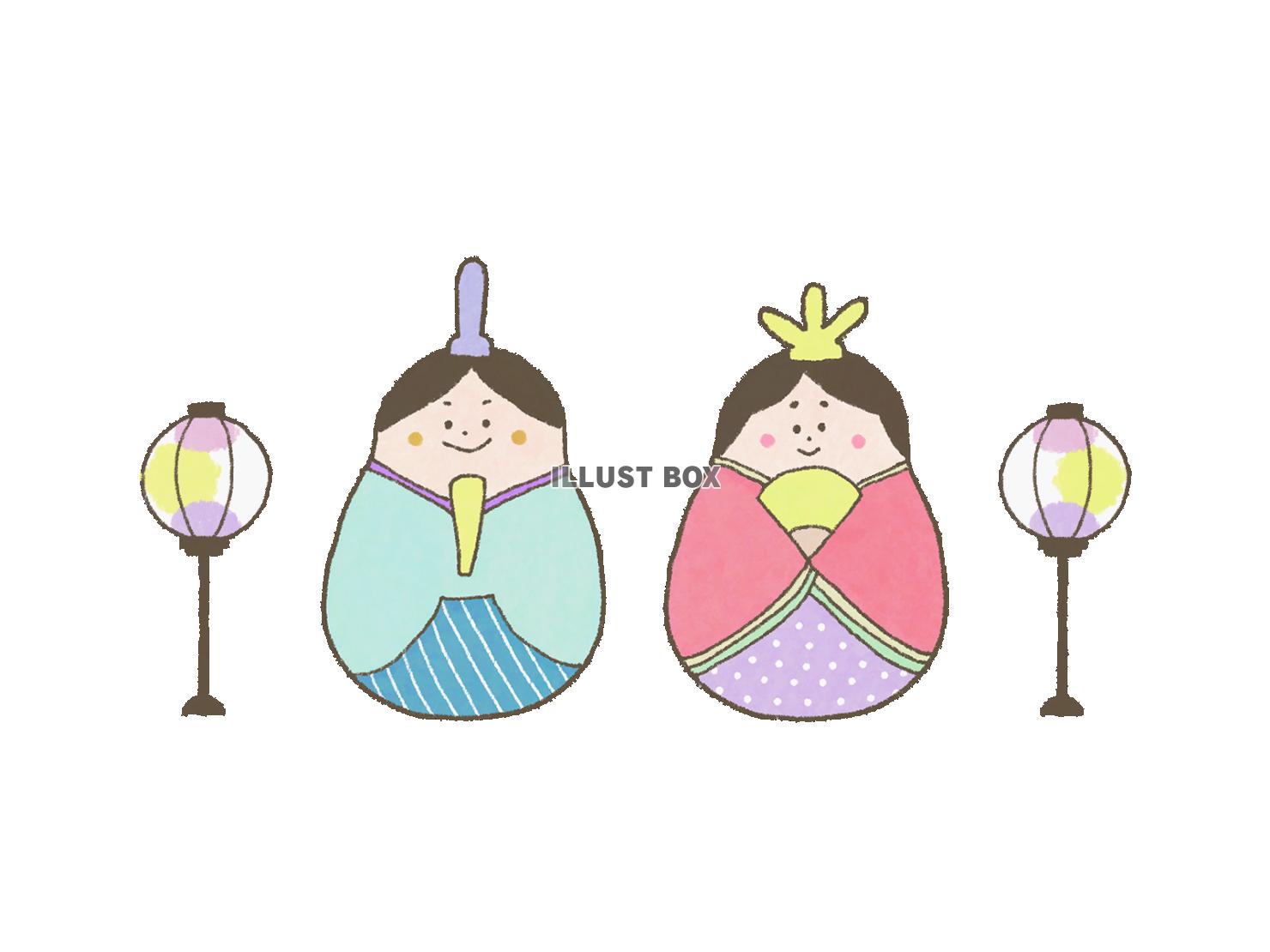 ぼんぼり付きおひなさま（PNG）