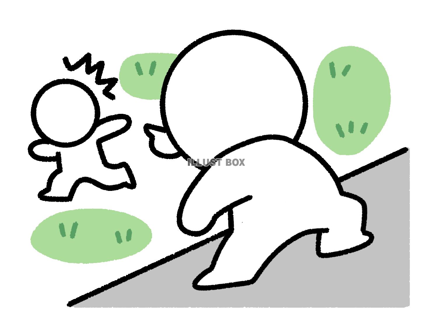 上から力強く指差す棒人間