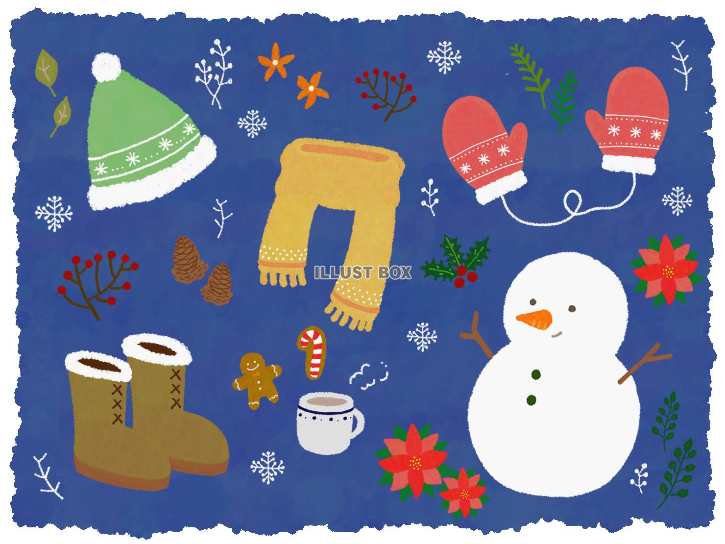 雪だるまと冬のアイテム（PNG）