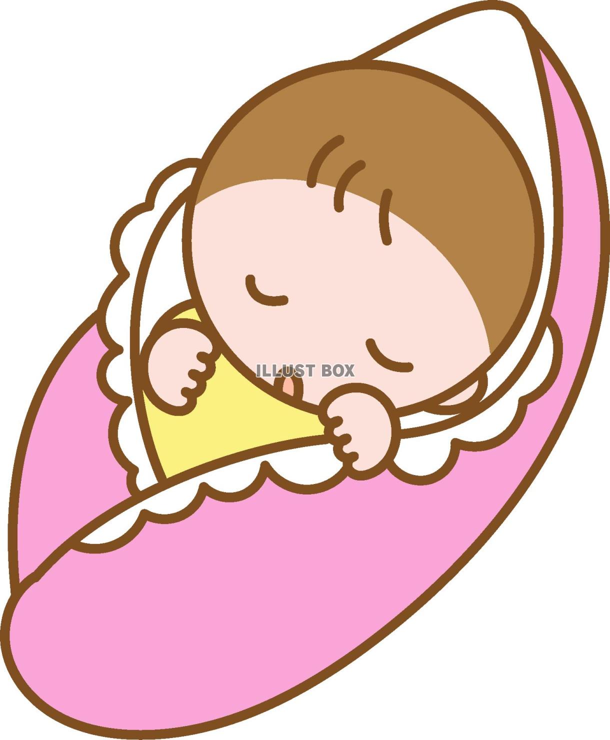 育児関連のイラスト素材、おくるみにくるまれて寝ている赤ちゃん