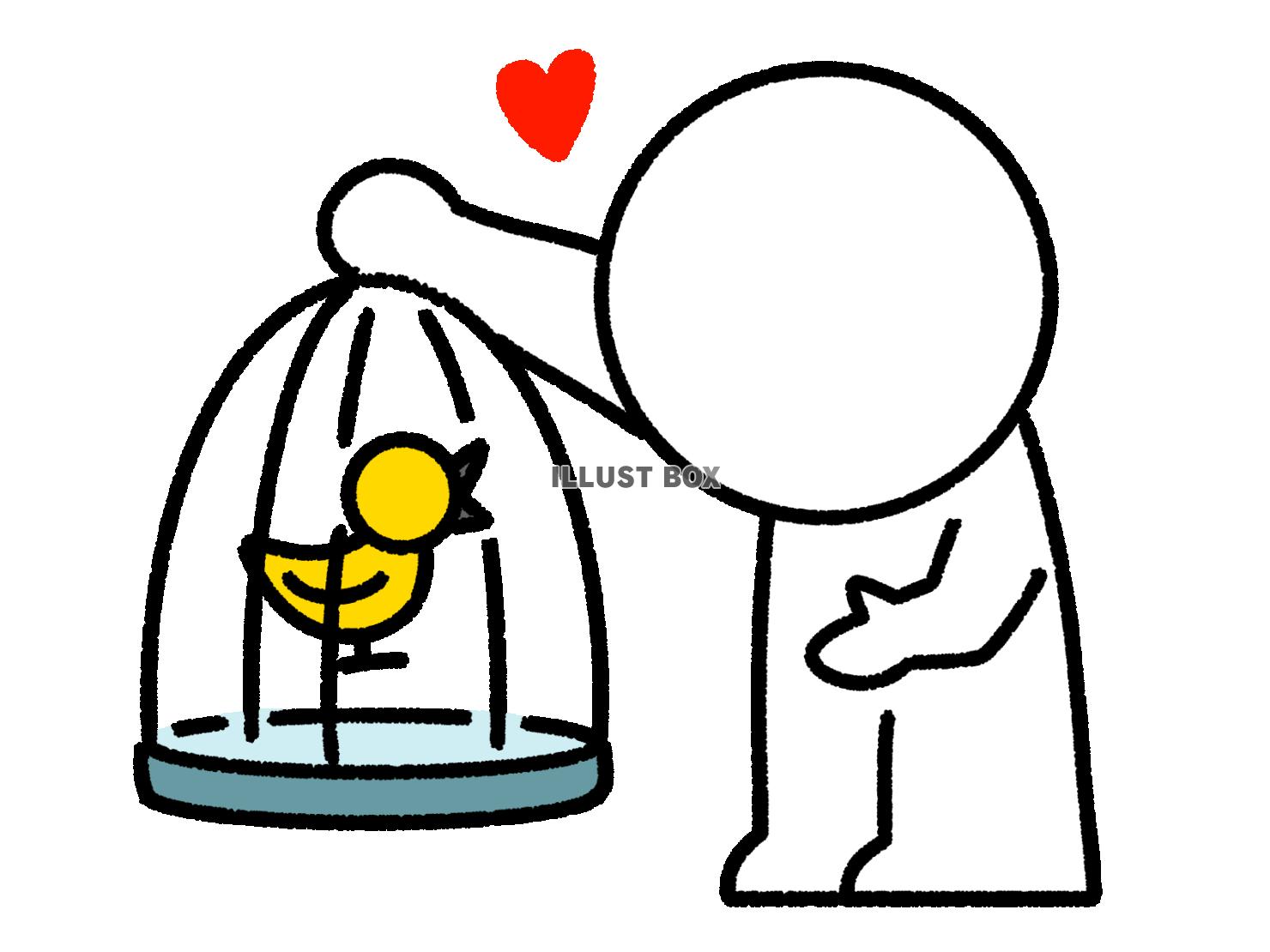 籠の中の鳥と仲良しな棒人間