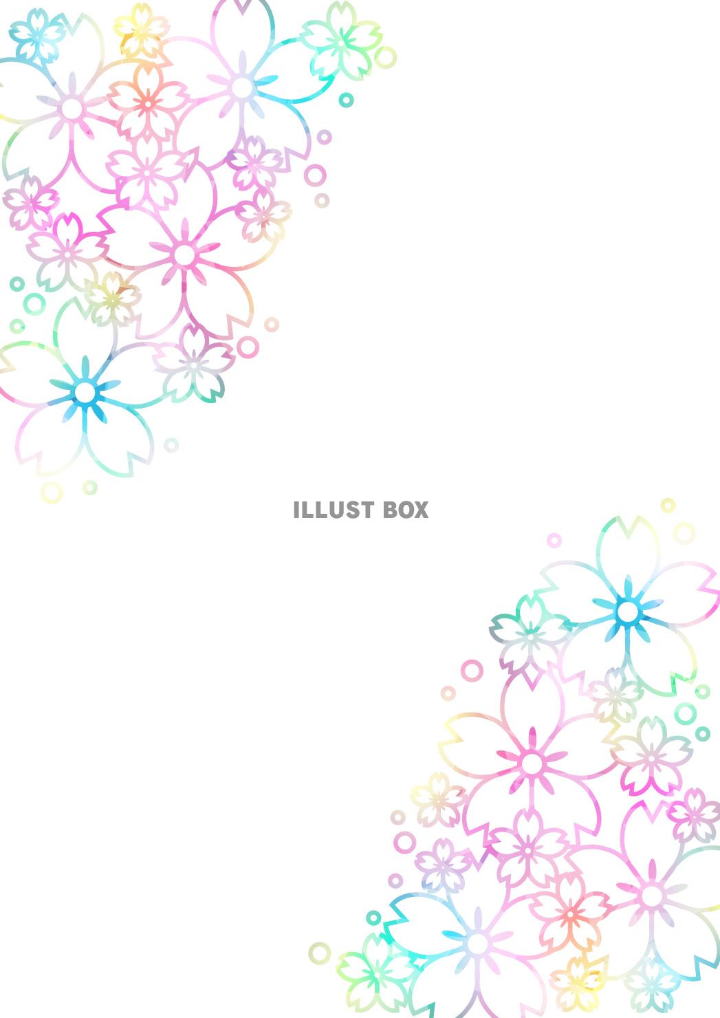 桜、線画、春、虹色、縦