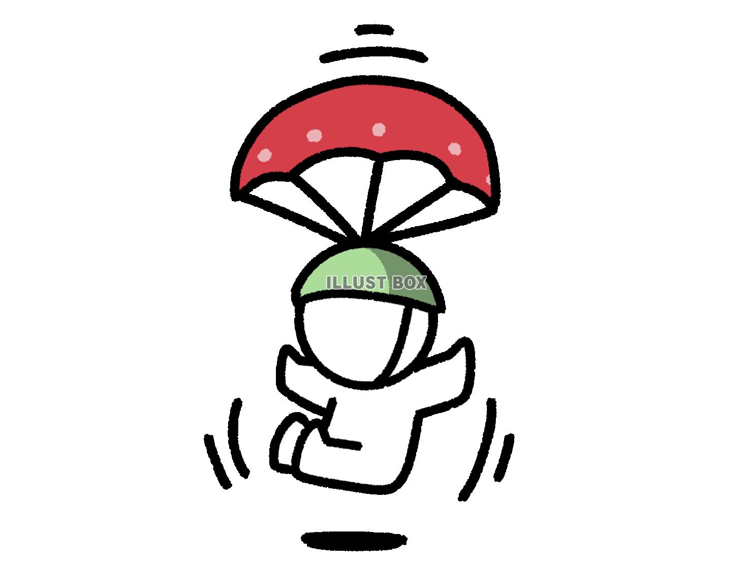 パラシュートでゆっくり降りてくる棒人間