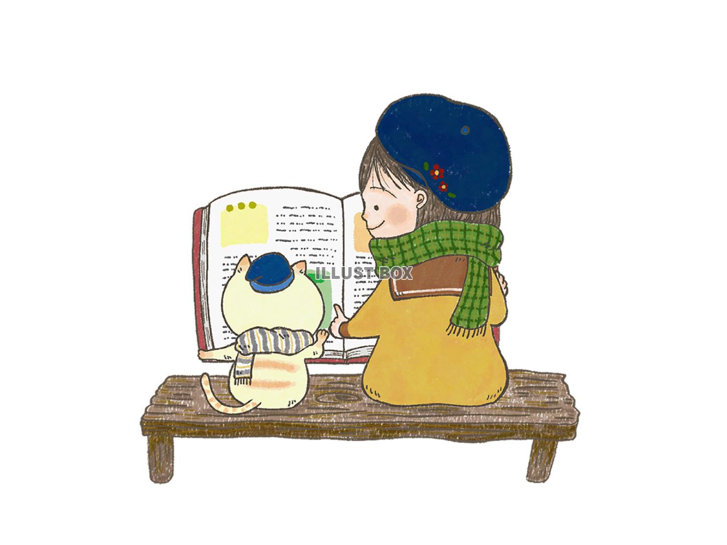 読書をする女の子と猫（JPG）