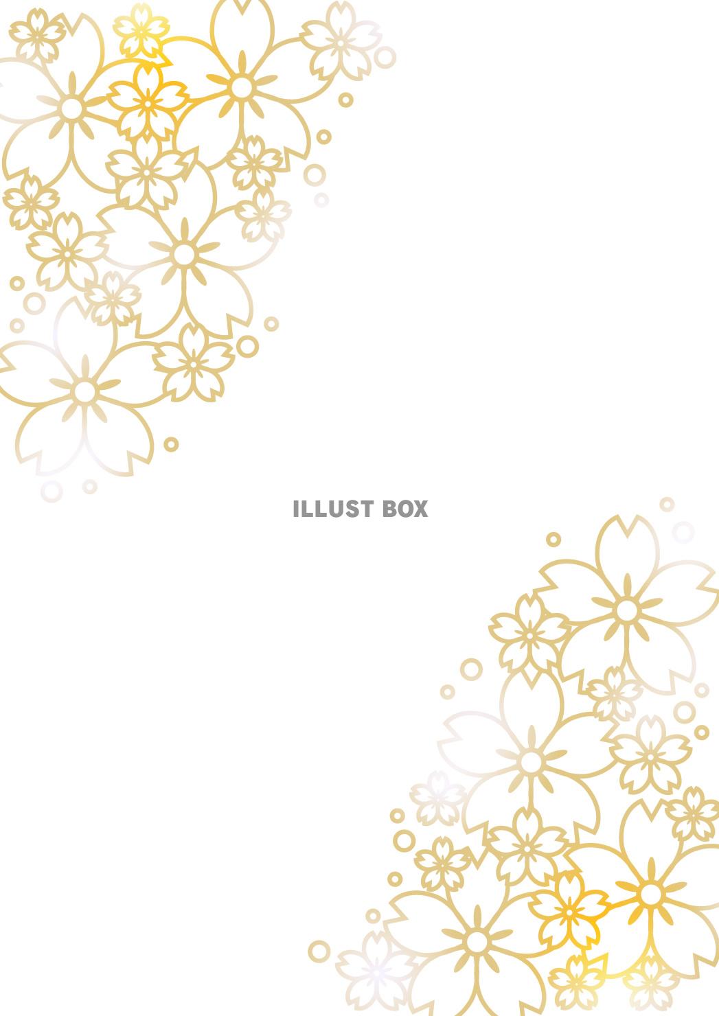 桜、線画、春、金、縦