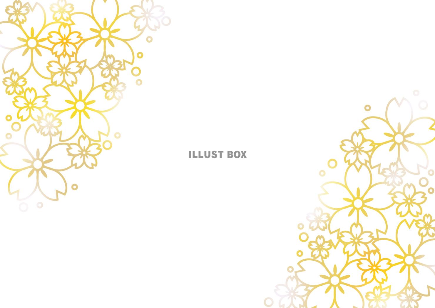 桜、線画、春、金、横