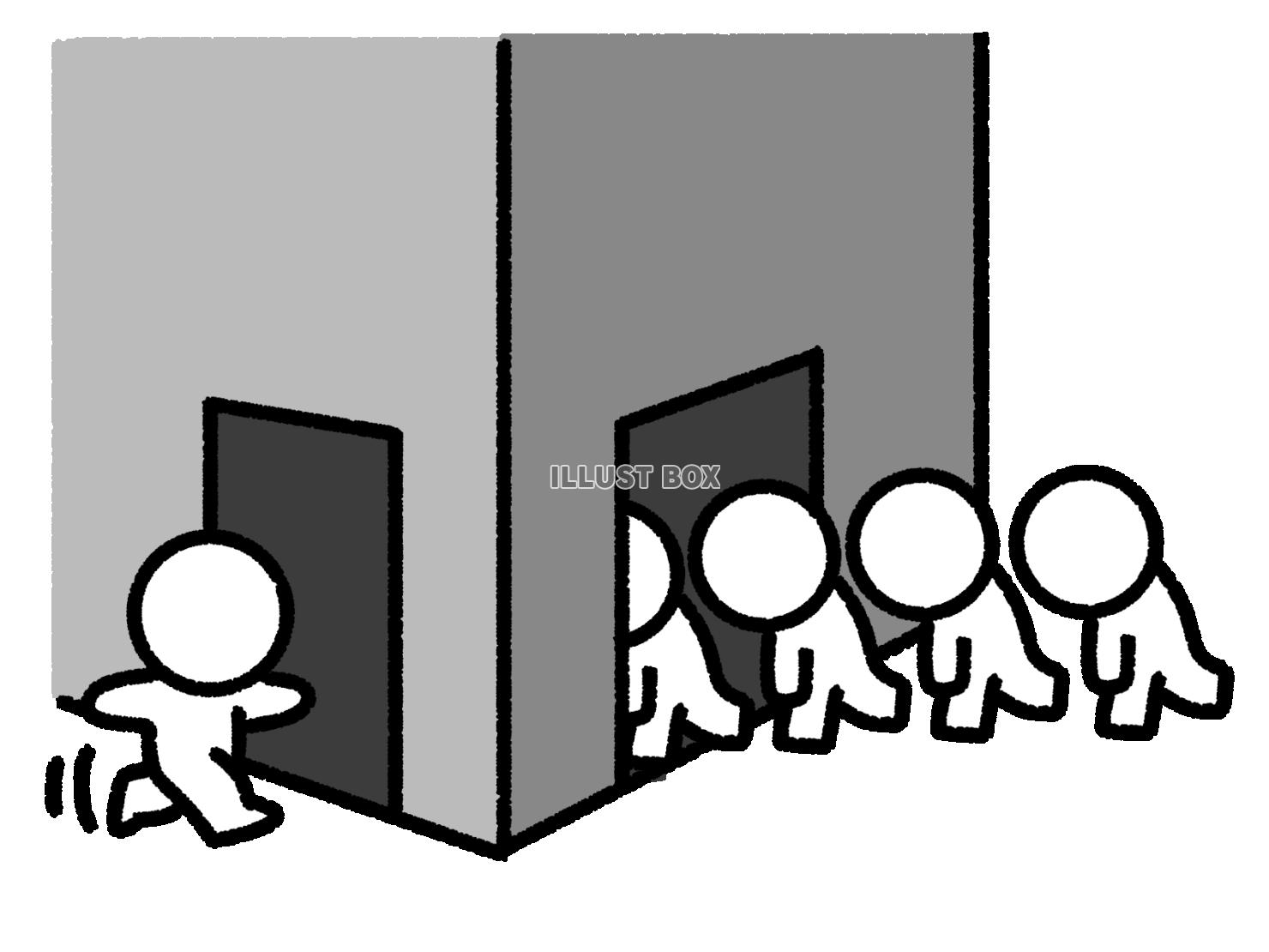 並んではいる人たちとすんなり入る棒人間