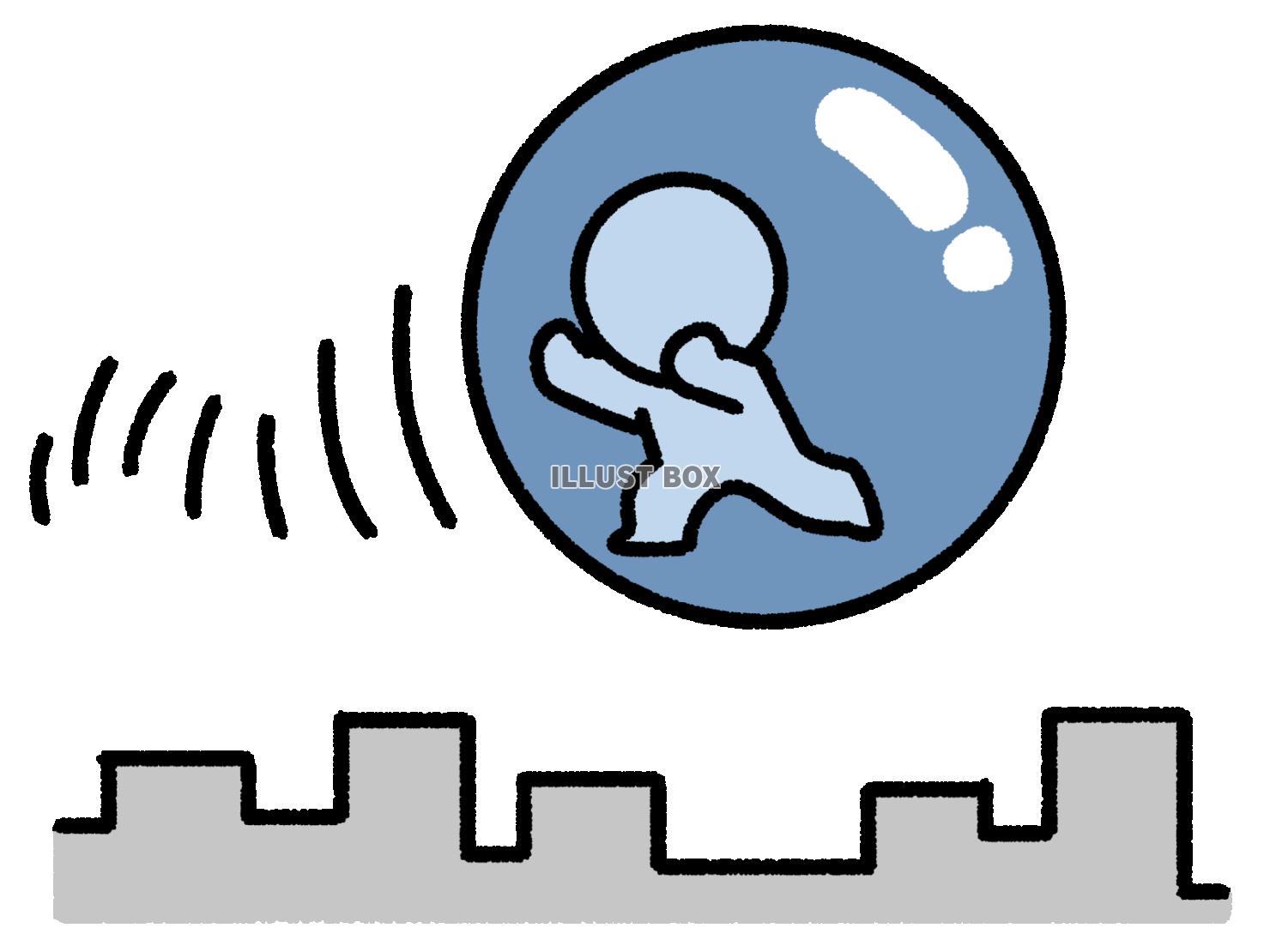 シャボン玉に閉じ込められて飛んでいく棒人間