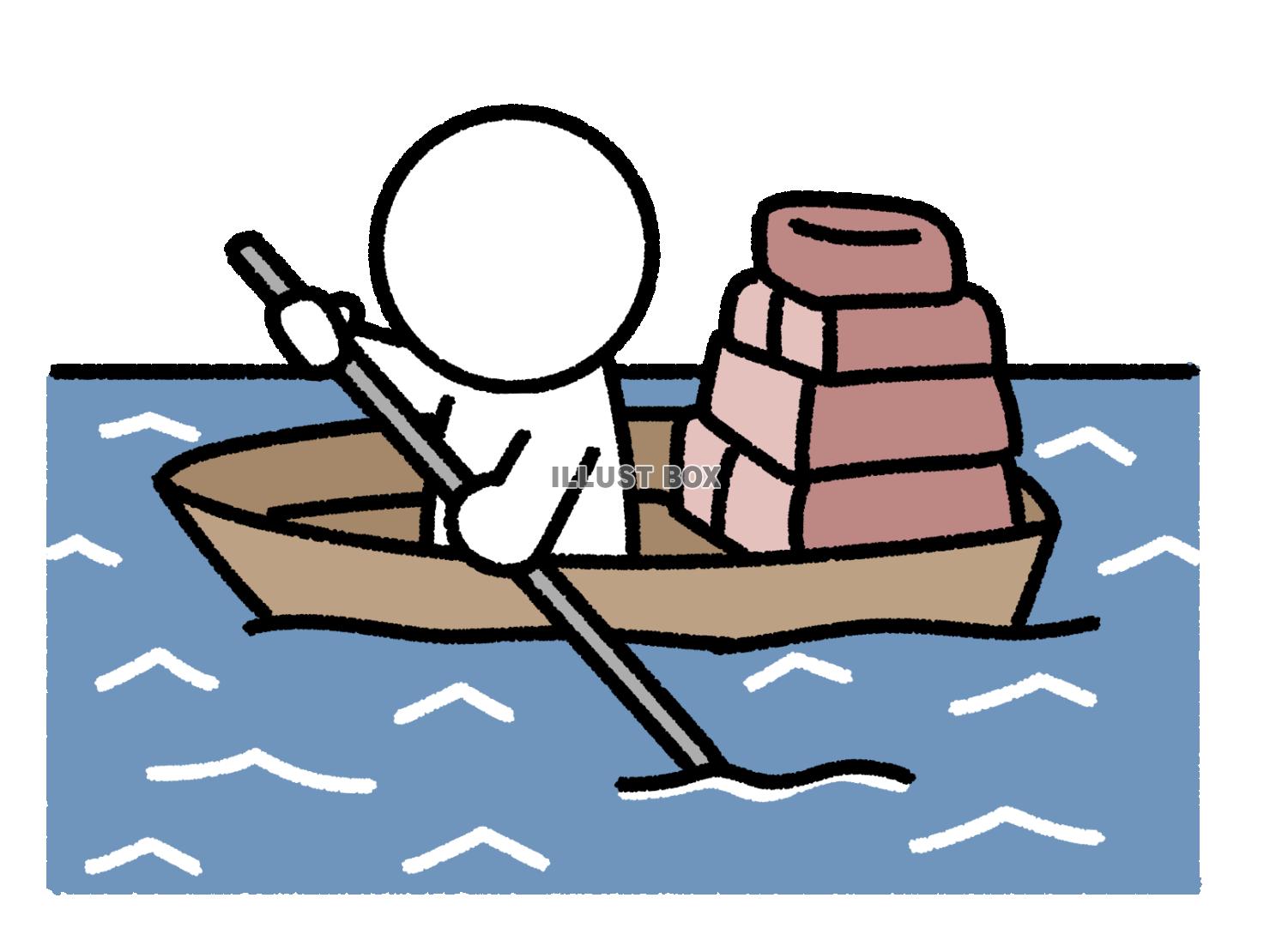 船に荷物を載せて運ぶ棒人間