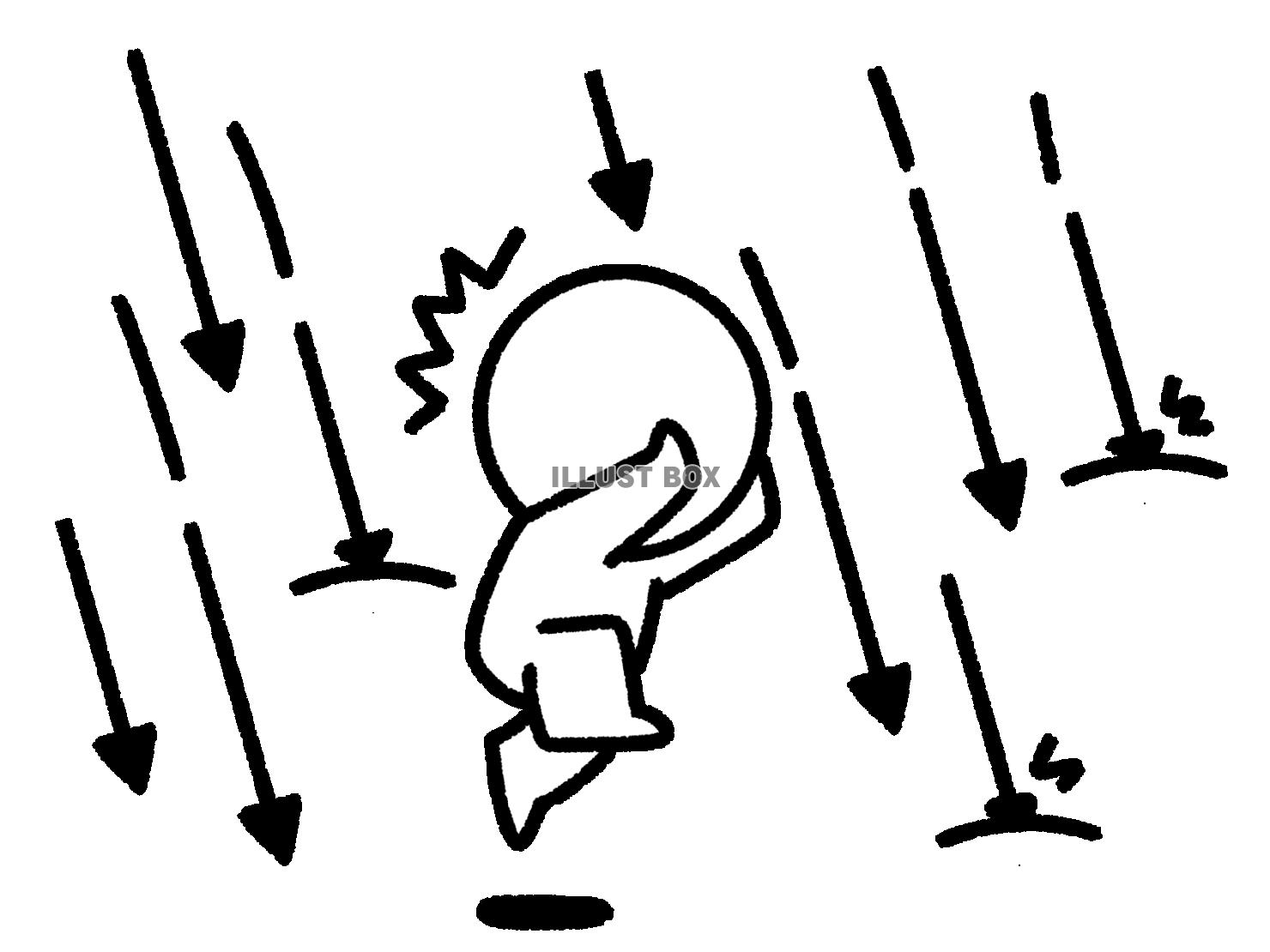 降り注ぐ矢印に驚く棒人間