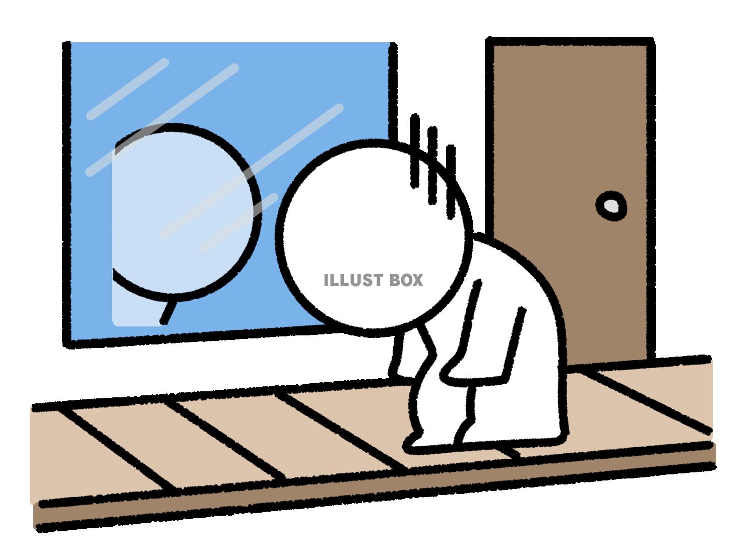 ガラス窓に映る落ち込んだ棒人間