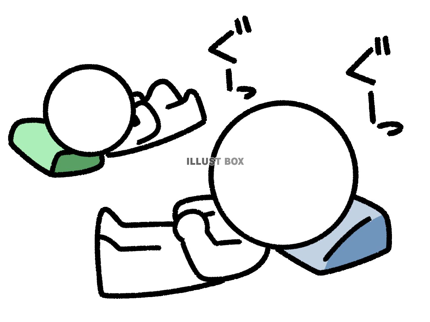 枕を敷いて寝る2人の棒人間