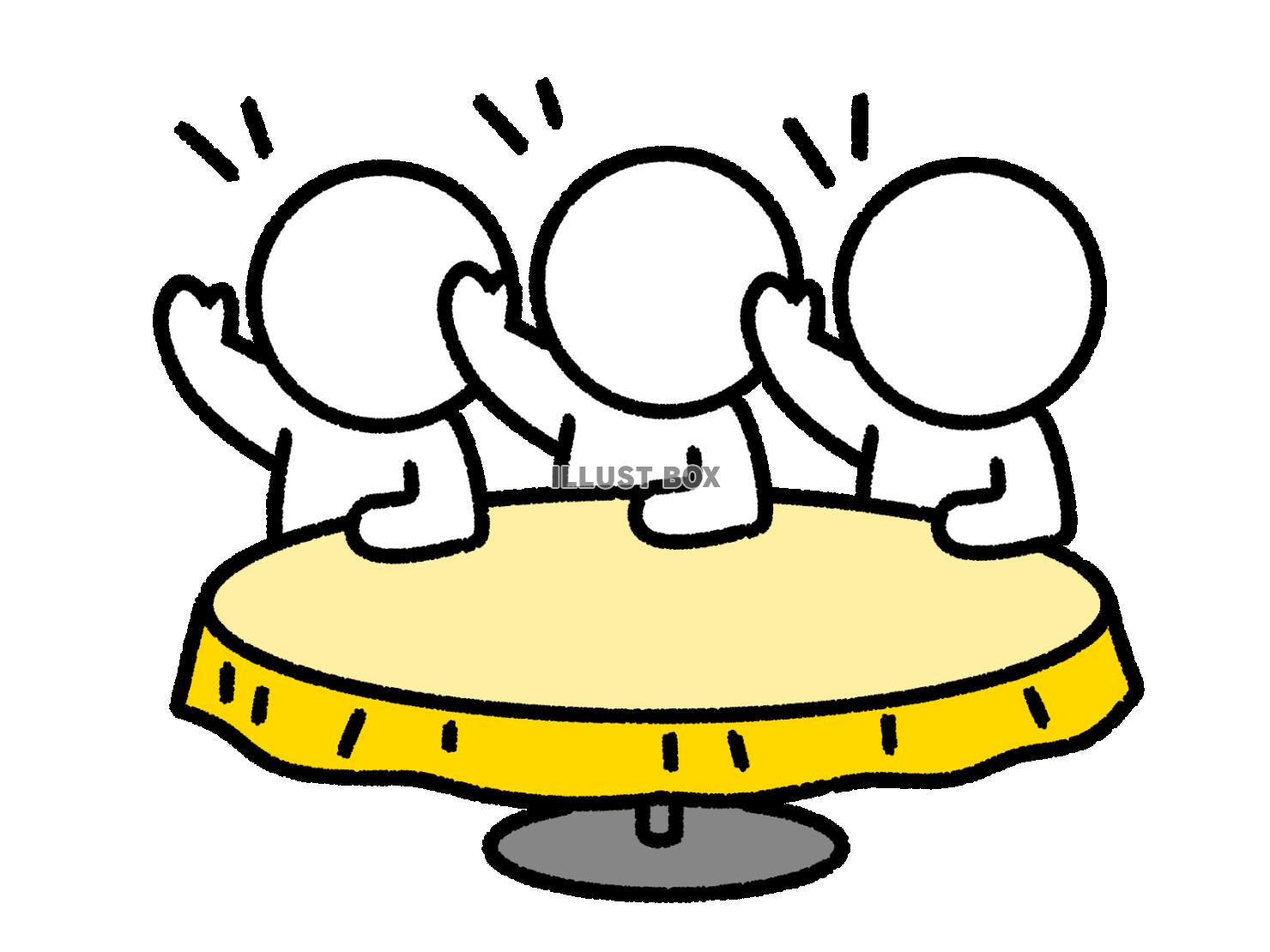 テーブルで呼びかける3人の棒人間