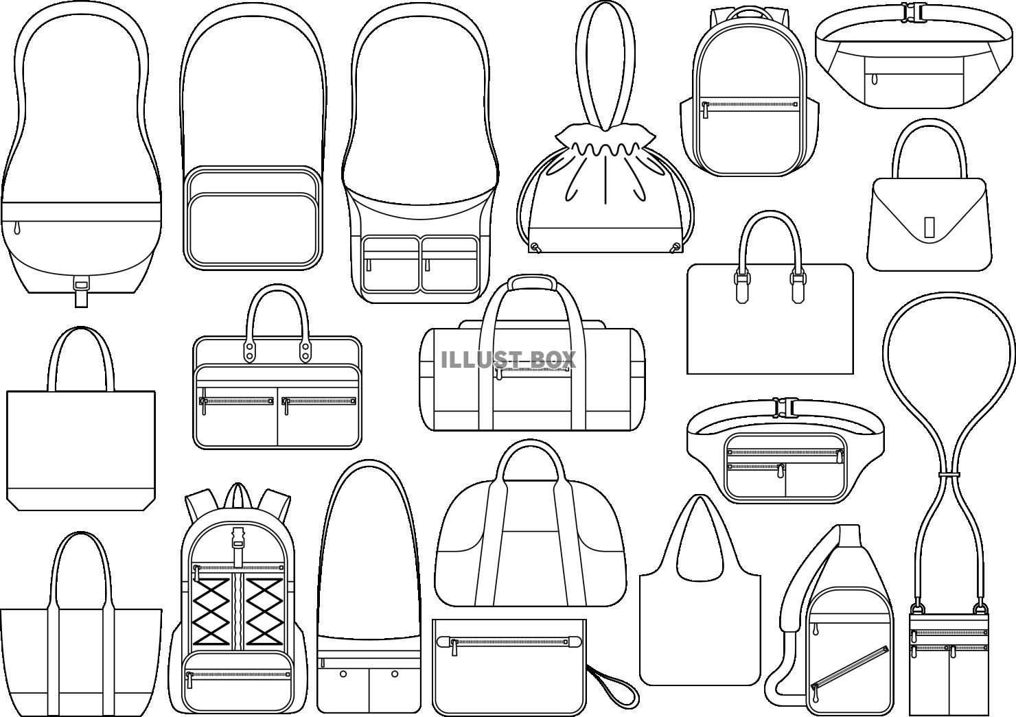 色々なタイプのバッグのセット モノクロ