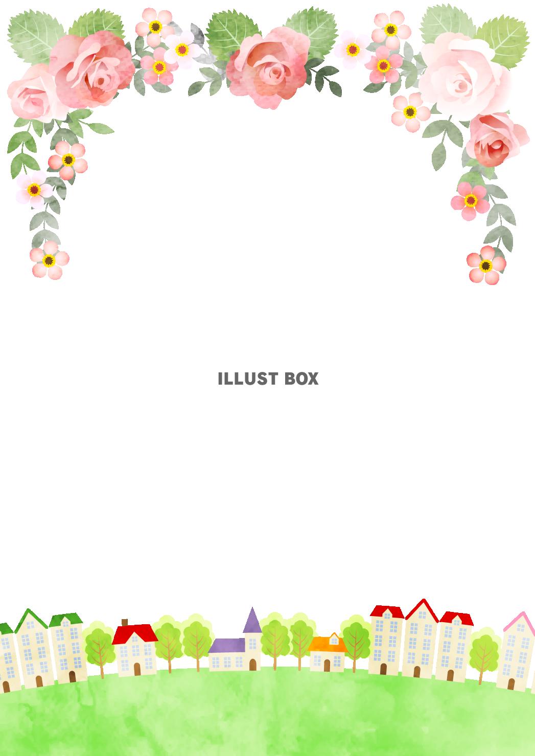 バラ、背景、水彩、枠、街並み、縦