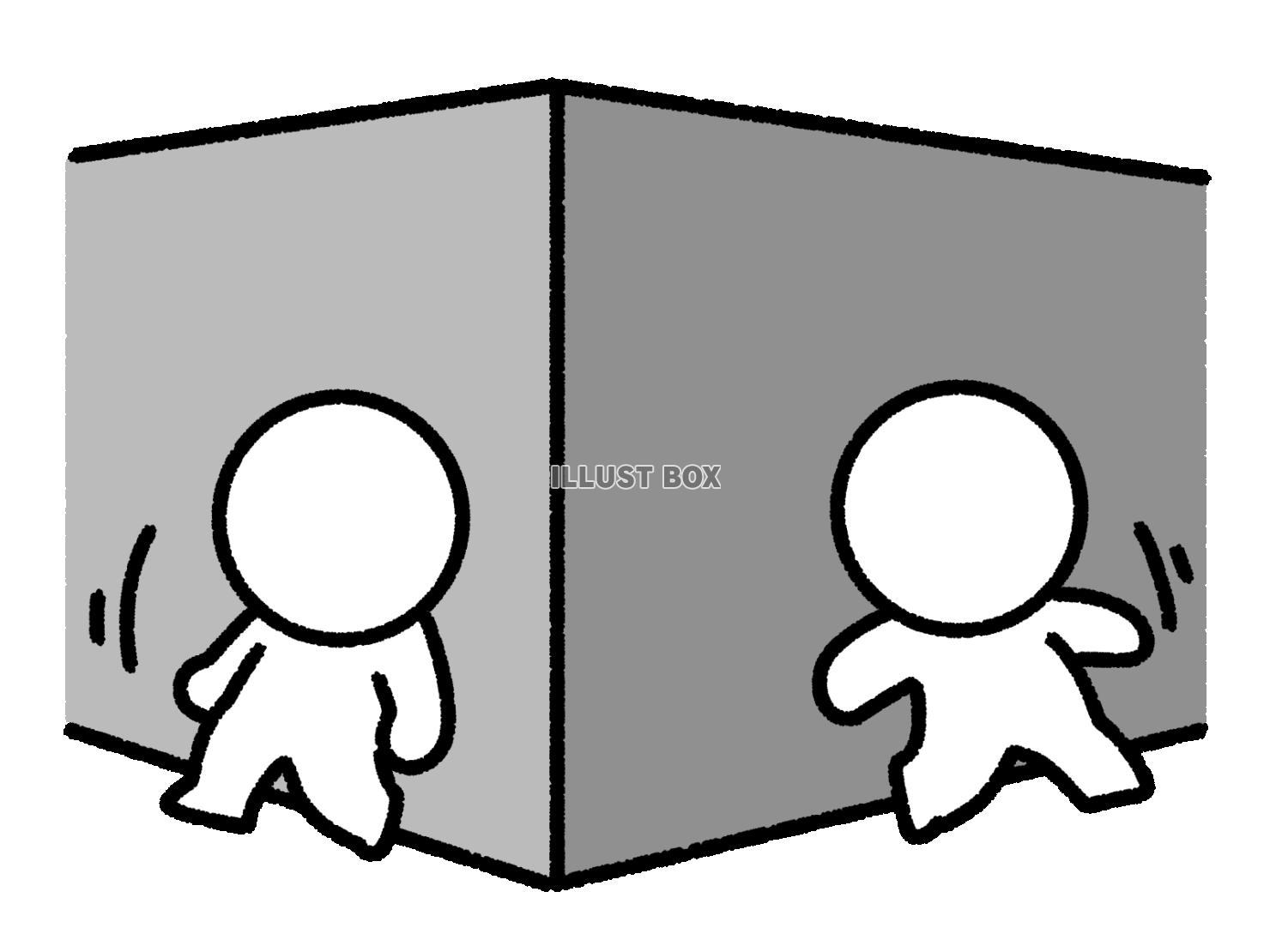 壁伝いに進む2人の棒人間