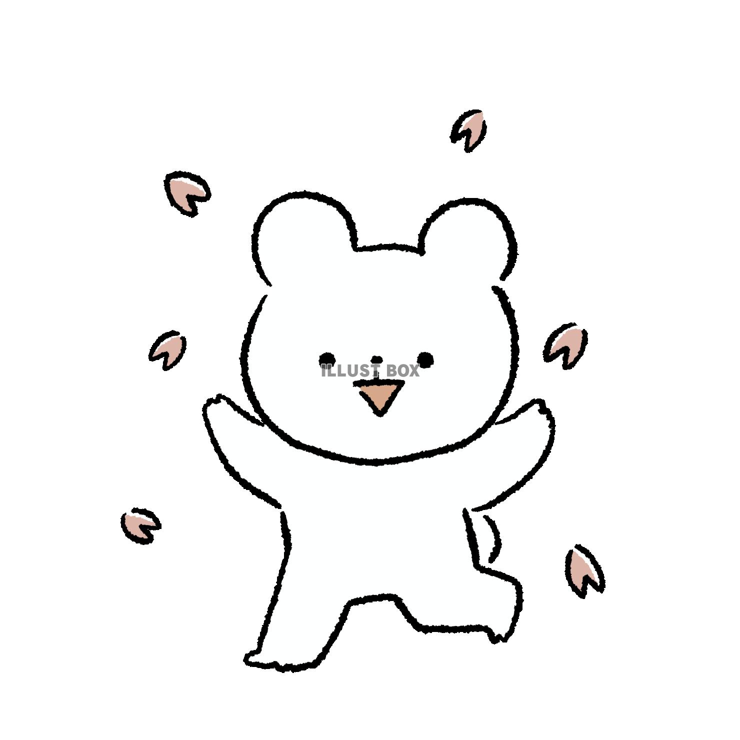 舞う桜の花びらに喜ぶくま