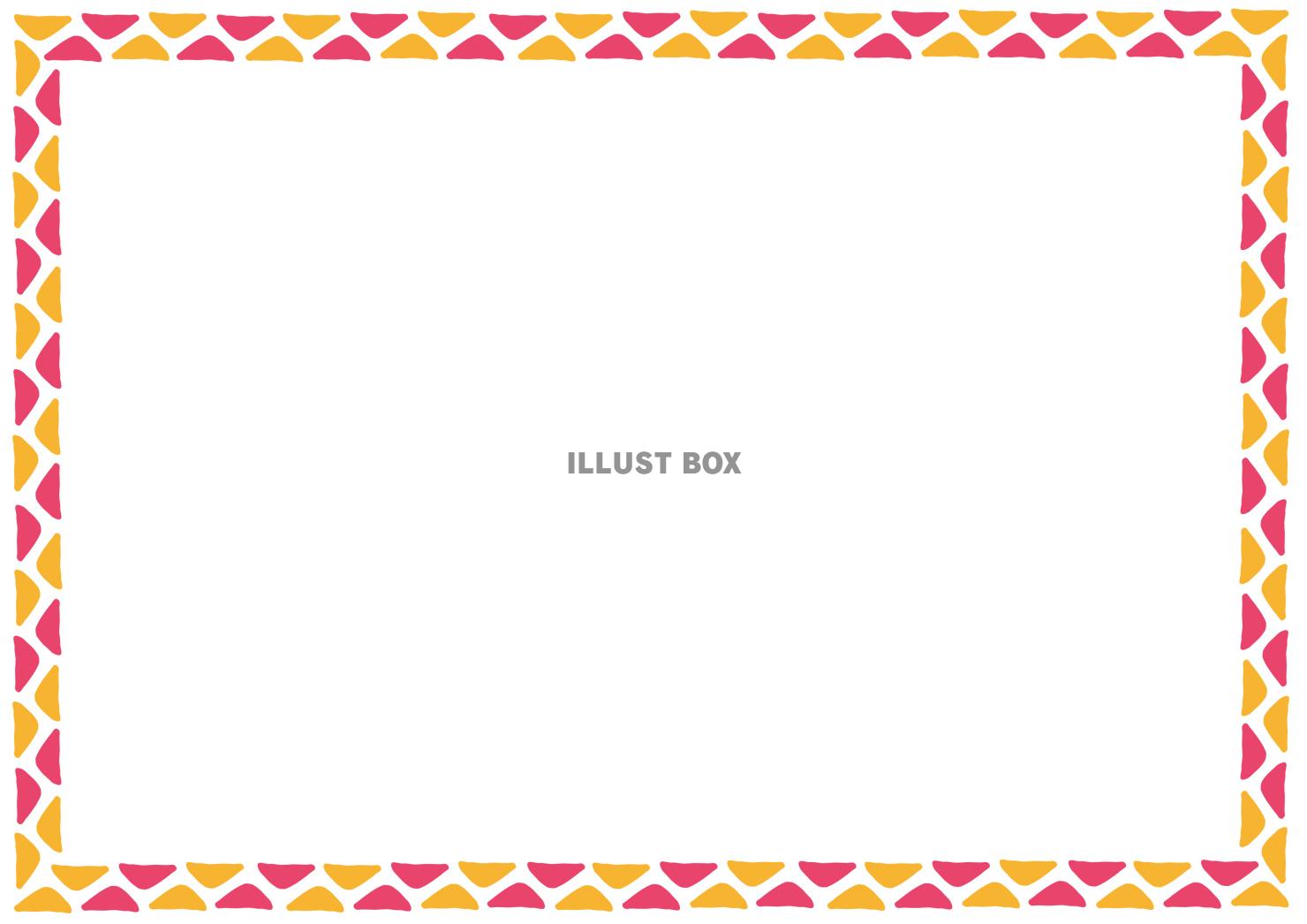 暖色系オレンジとピンクの手描き三角の北欧風フレーム 横