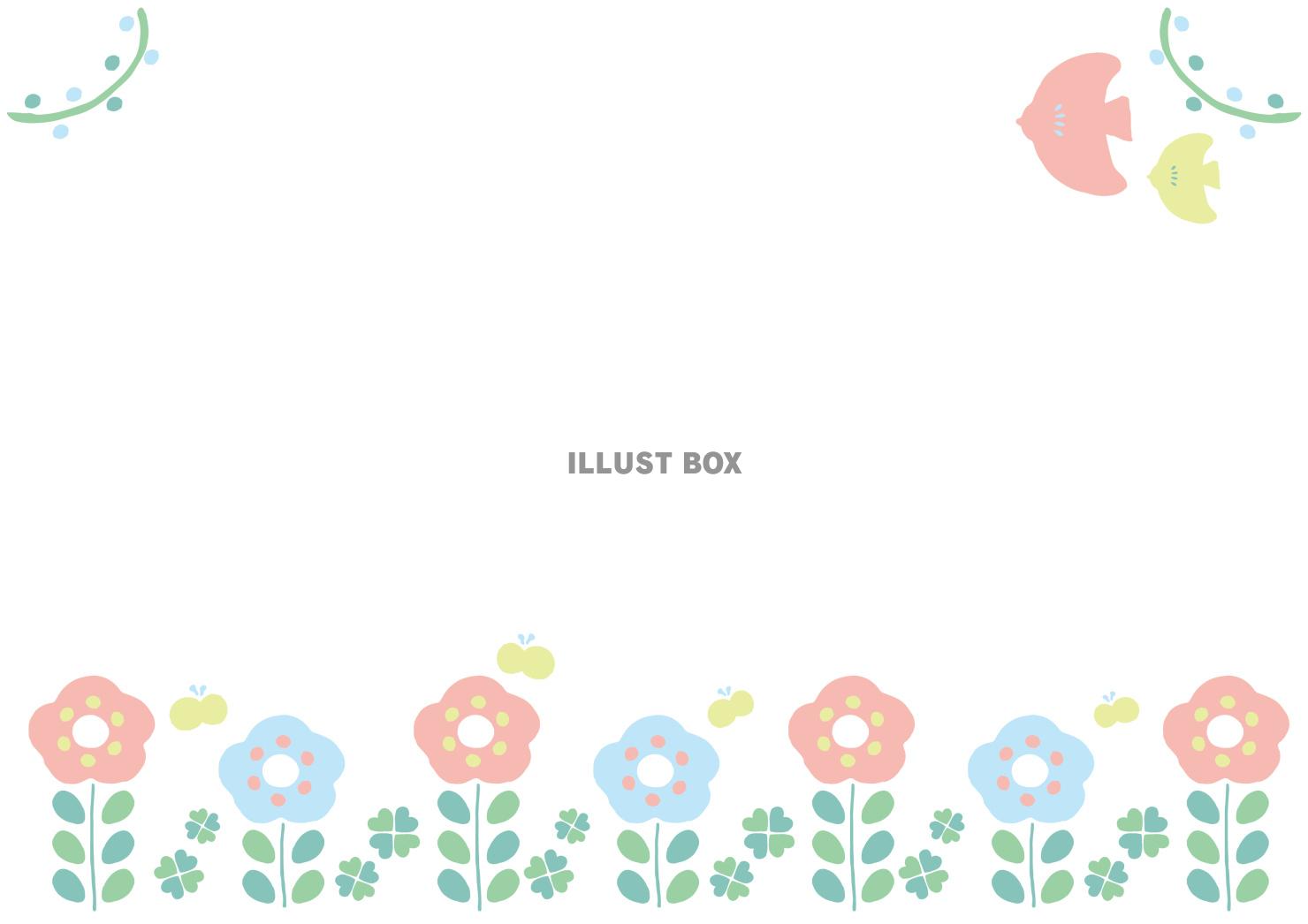 パステルカラーのお花と空を飛ぶ鳥のかわいい北欧風フレーム 背...