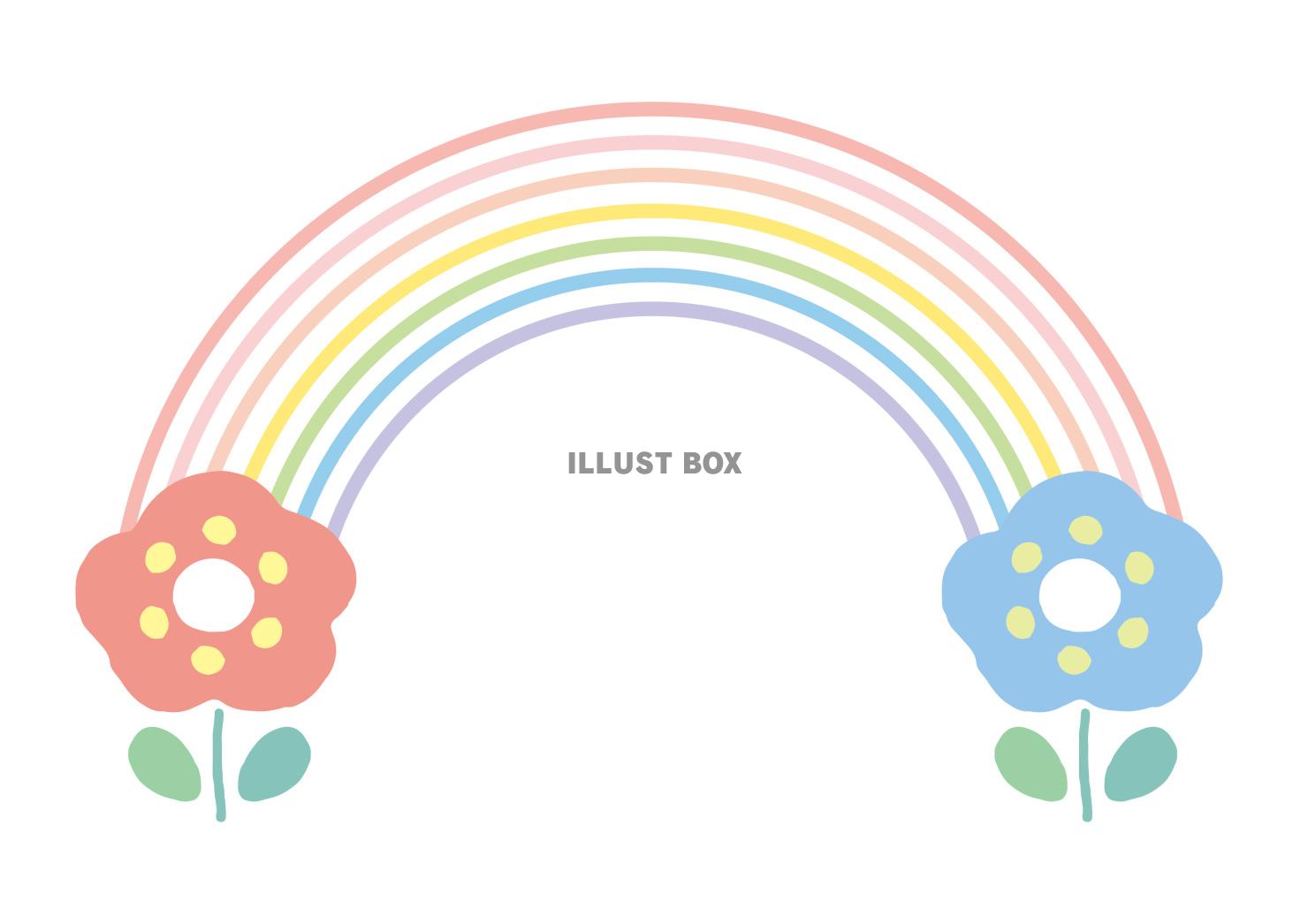 北欧風のお花と七色の線画の虹のイラスト