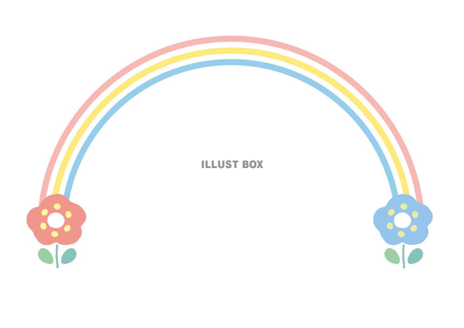 春の北欧風なお花と線画のシンプルな三色の虹
