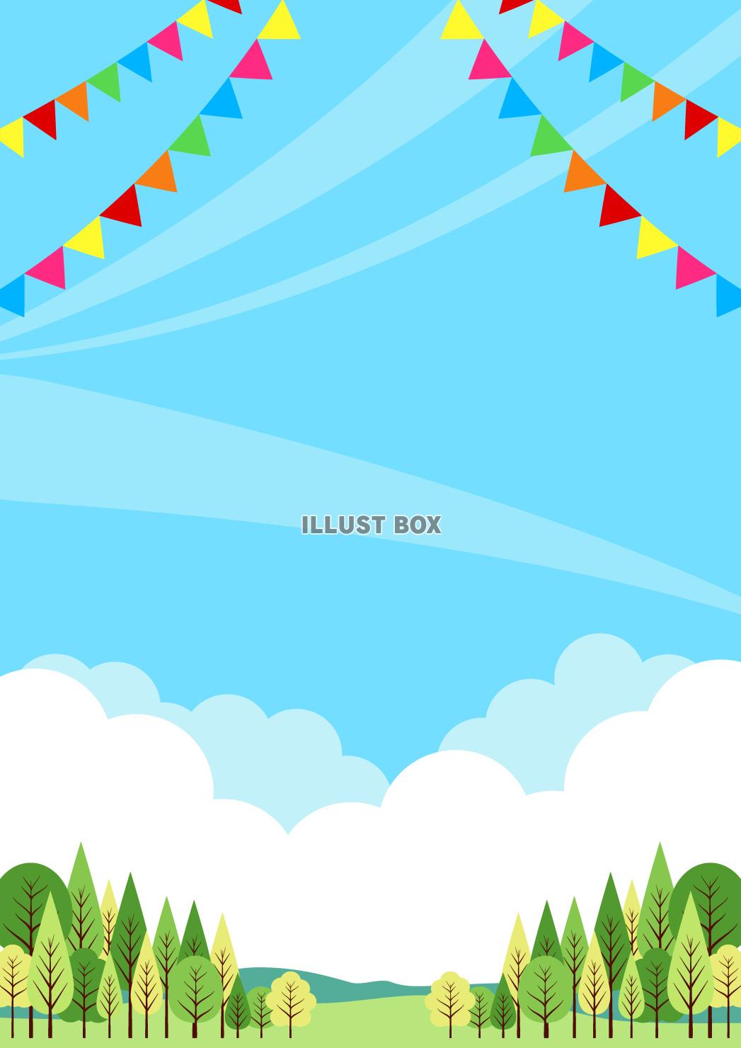 自然、背景、旗、野山、春、夏、縦、森林