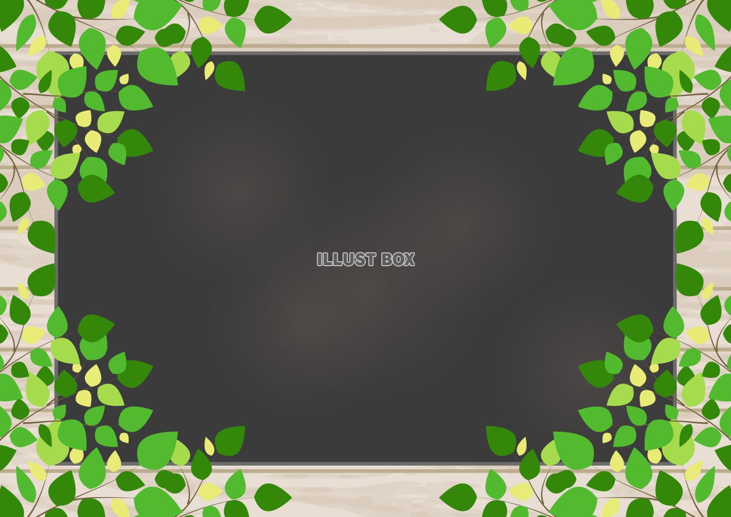 黒板、新緑、葉っぱ、囲み