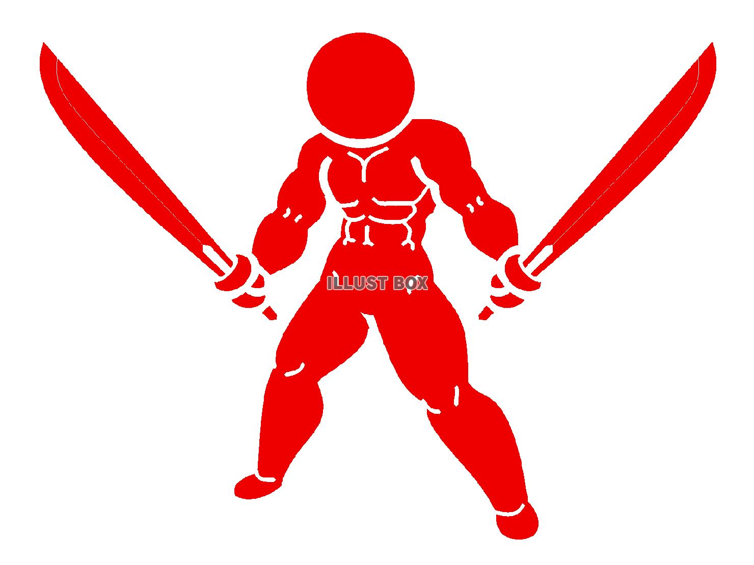 赤色の双剣を構えるピクトグラムのシルエット