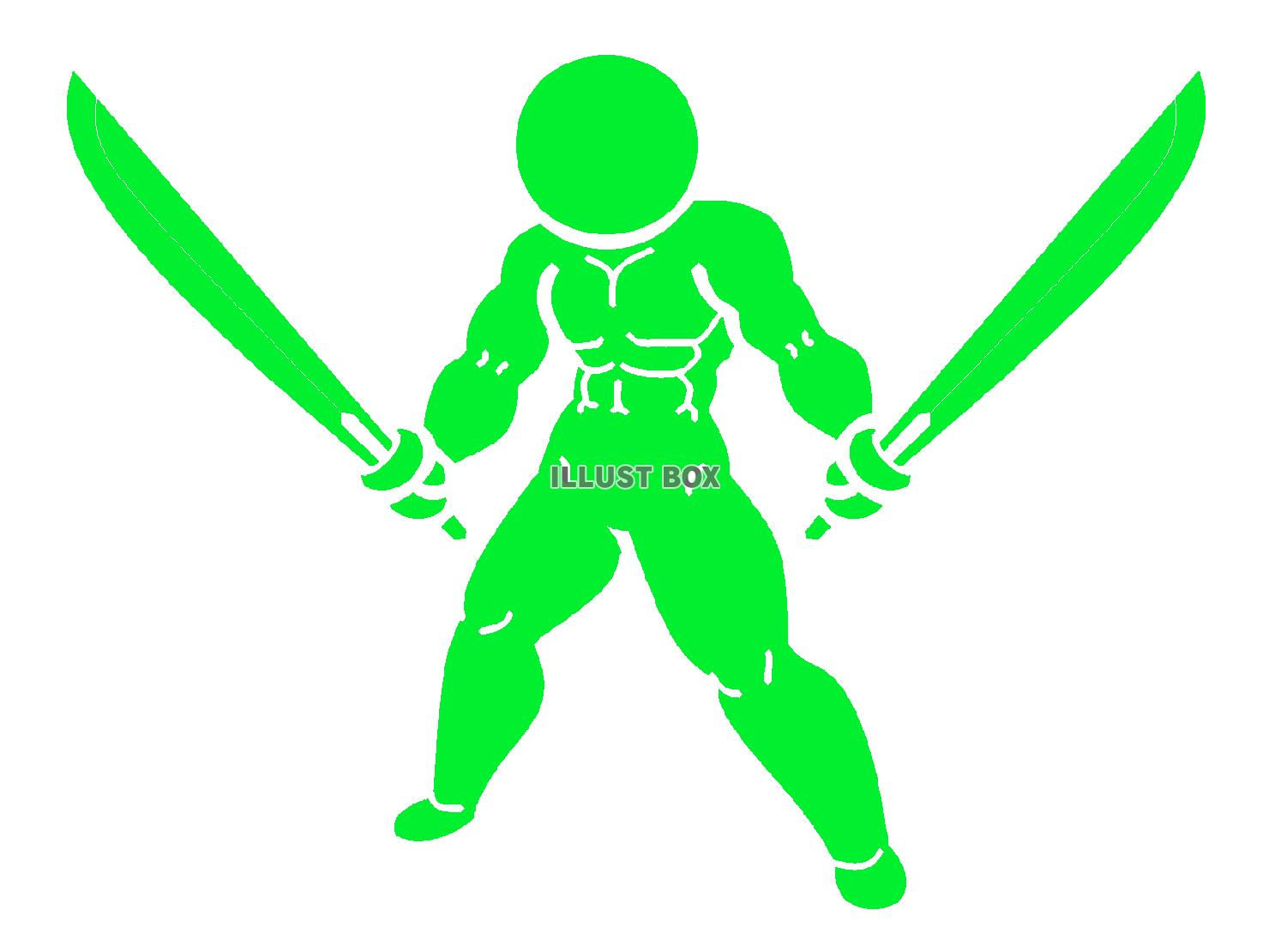 緑色の双剣を構えるピクトグラムのシルエット