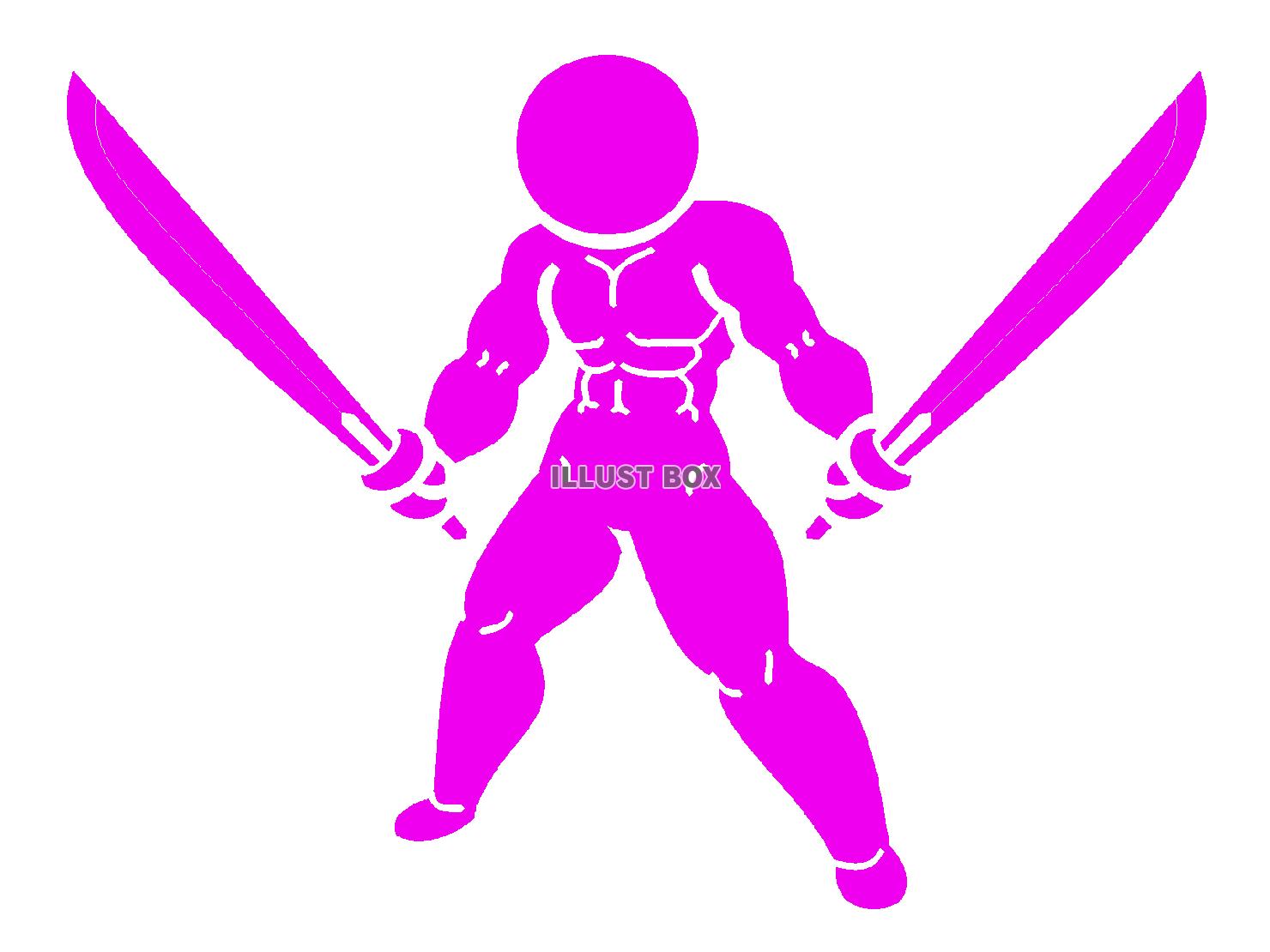 紫色の双剣を構えるピクトグラムのシルエット