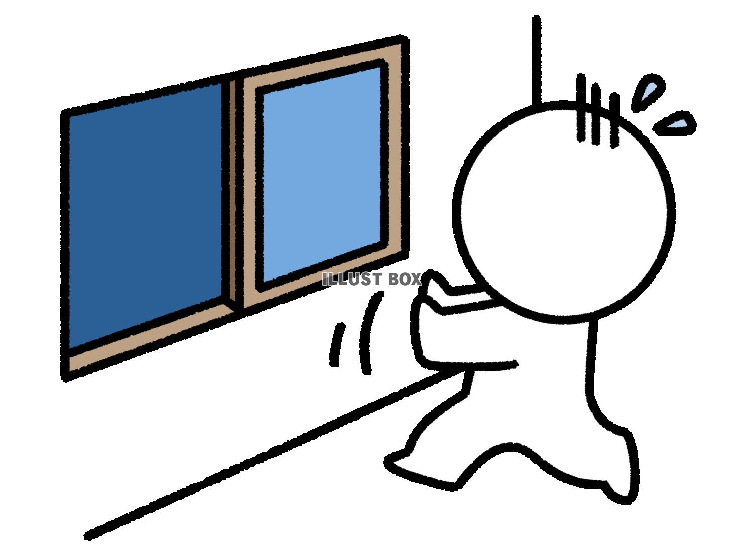 覗いた窓から離れる棒人間