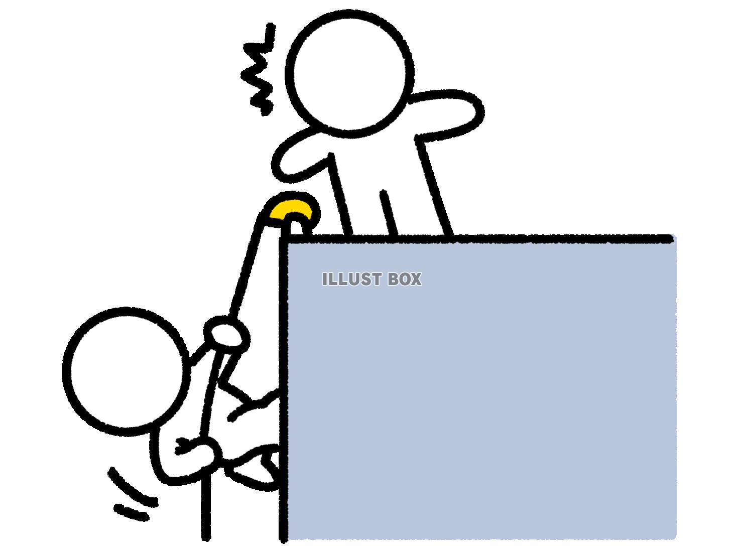 垂直な面をロープを使って登ってくる棒人間