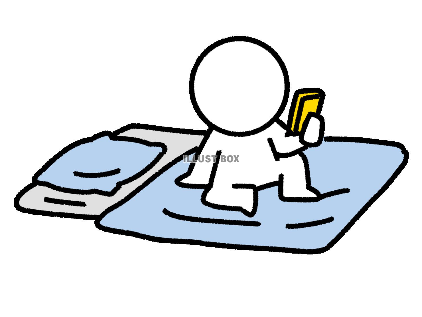 布団の上でスマホを触る棒人間