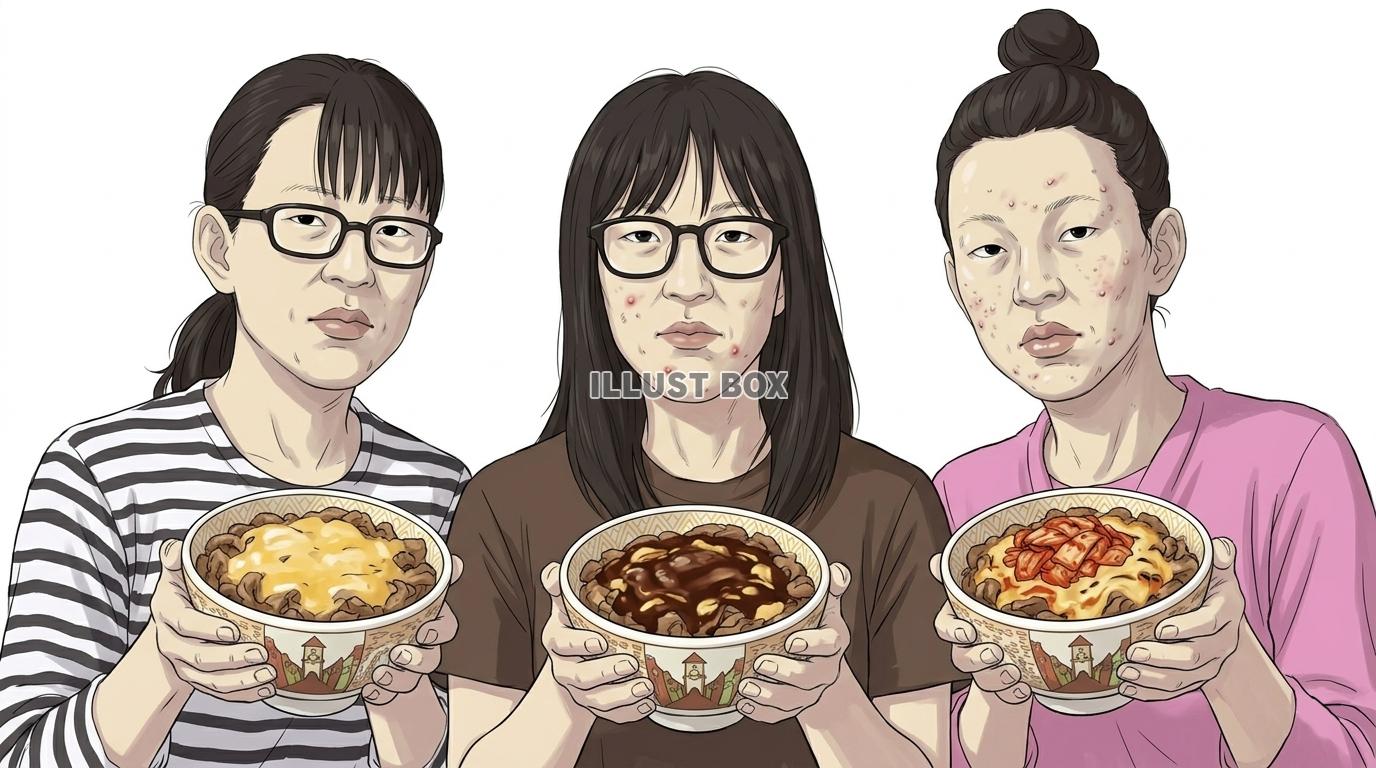 【コンジョ】チーズ牛丼を見せるチー牛困難女性