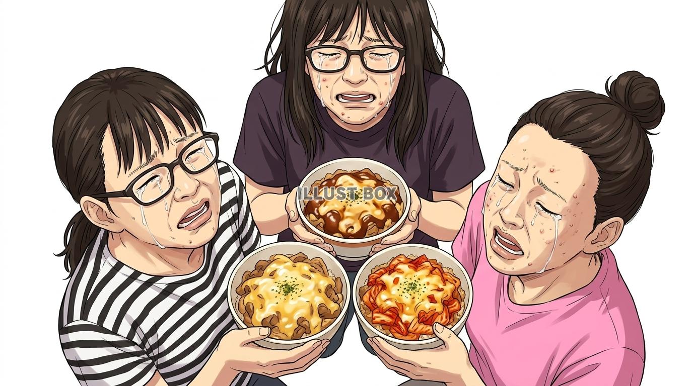 【コンジョ】チーズ牛丼を持って泣き叫ぶチー牛困難女性