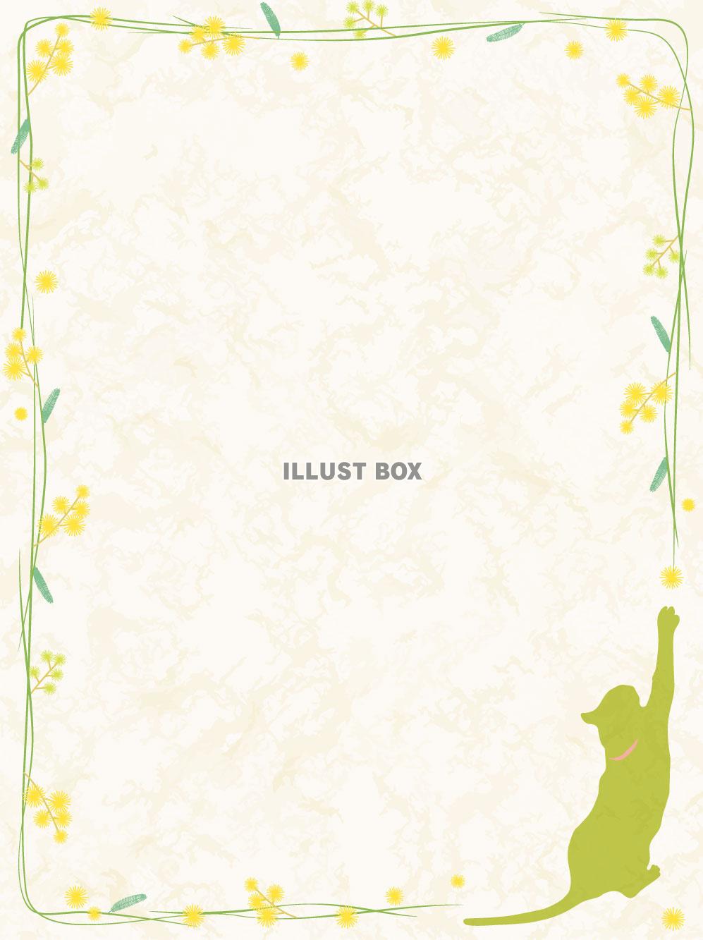 ネコとミモザのタテフレーム_和紙