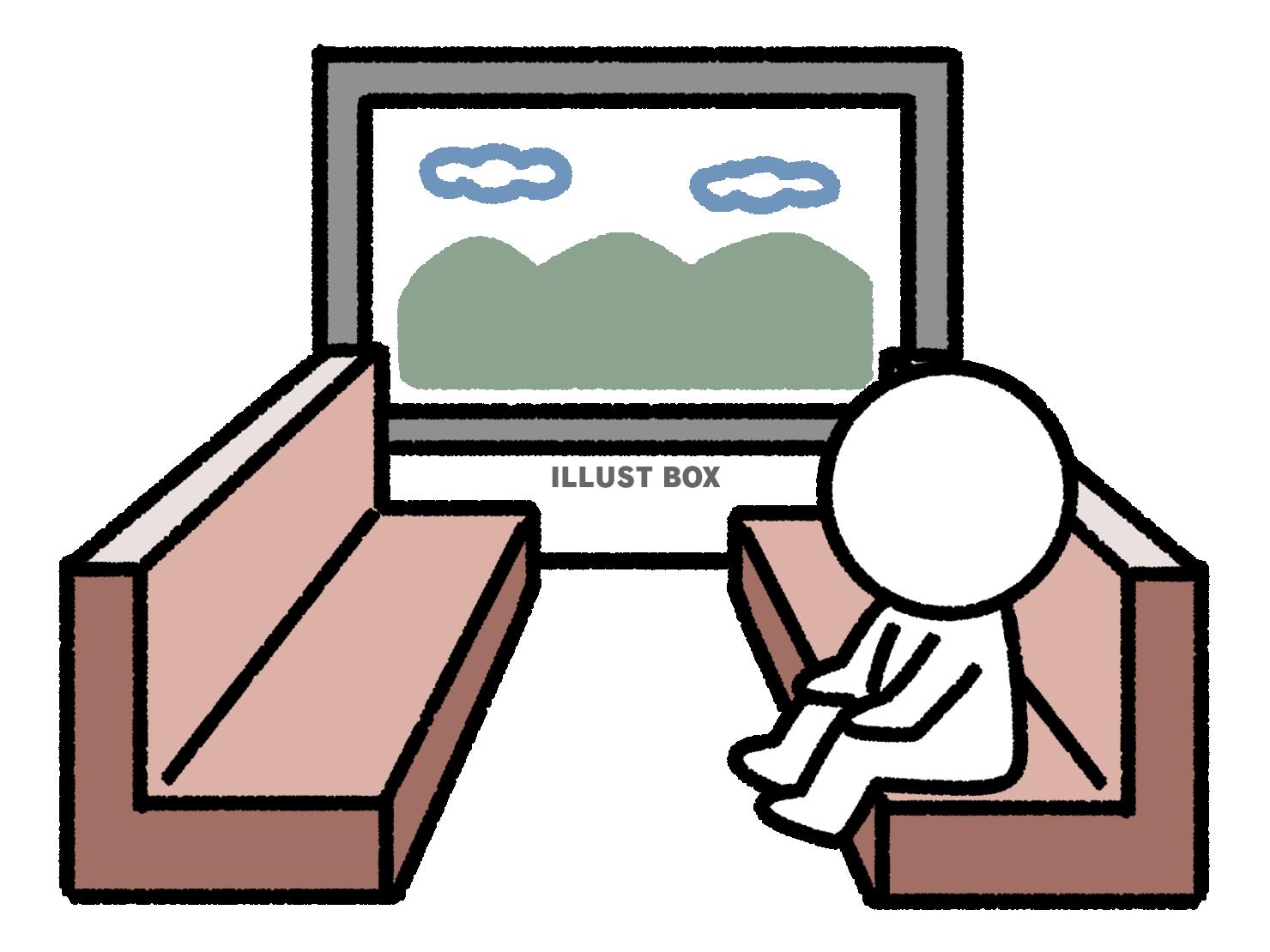 4人用のソファに1人で座る棒人間